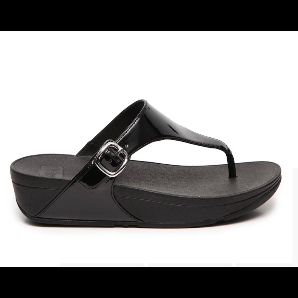 Flitflop Skinny Wedge Platform 10 Patent Black Buckle New!
